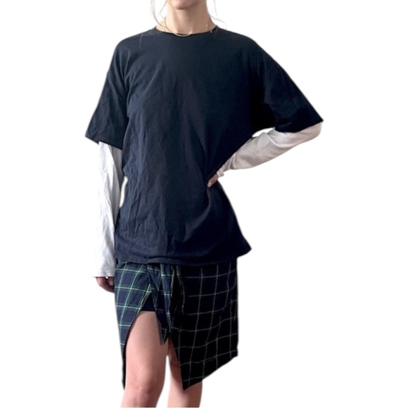 NWOT ORIGINAL USE Black White Layered Short + Long Sleeve Thermal Tee Shirt - M - Picture 2 of 16